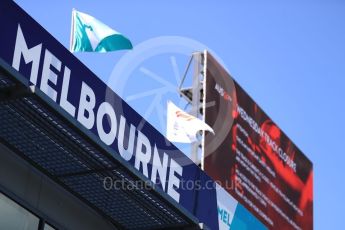 World © Octane Photographic Ltd. Formula 1 – Australian GP - Wednesday Setup. Melbourne signage. Albert Park, Melbourne, Australia. Wednesday 21st March 2018.