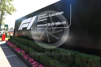 World © Octane Photographic Ltd. Formula 1 – Australian GP - Wednesday Setup. Melbourne signage. Albert Park, Melbourne, Australia. Wednesday 21st March 2018.