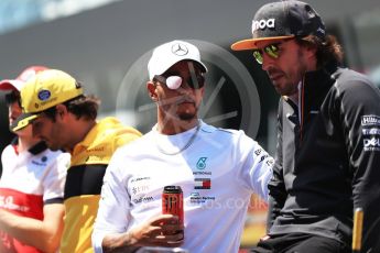 World © Octane Photographic Ltd. Formula 1 – Austrian GP - Drivers Parade. Mercedes AMG Petronas Motorsport AMG F1 W09 EQ Power+ - Lewis Hamilton and McLaren MCL33 – Fernando Alonso. . Red Bull Ring, Spielberg, Austria. Sunday 1st July 2018.