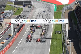 World © Octane Photographic Ltd. Formula 1 – Austrian GP - Race. Mercedes AMG Petronas Motorsport AMG F1 W09 EQ Power+ - Valtteri Bottas, Lewis Hamilton and Scuderia Ferrari SF71-H – Kimi Raikkonen. . Red Bull Ring, Spielberg, Austria. Sunday 1st July 2018.