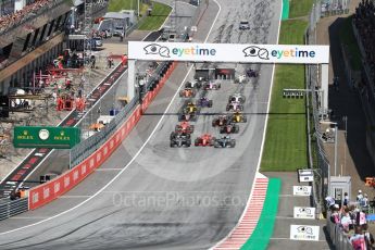 World © Octane Photographic Ltd. Formula 1 – Austrian GP - Race. Mercedes AMG Petronas Motorsport AMG F1 W09 EQ Power+ - Valtteri Bottas, Lewis Hamilton and Scuderia Ferrari SF71-H – Kimi Raikkonen. . Red Bull Ring, Spielberg, Austria. Sunday 1st July 2018.