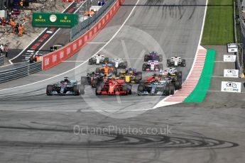 World © Octane Photographic Ltd. Formula 1 – Austrian GP - Race. Mercedes AMG Petronas Motorsport AMG F1 W09 EQ Power+ - Valtteri Bottas, Lewis Hamilton and Scuderia Ferrari SF71-H – Kimi Raikkonen. . Red Bull Ring, Spielberg, Austria. Sunday 1st July 2018.
