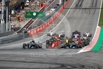 World © Octane Photographic Ltd. Formula 1 – Austrian GP - Race. Mercedes AMG Petronas Motorsport AMG F1 W09 EQ Power+ - Valtteri Bottas, Lewis Hamilton and Scuderia Ferrari SF71-H – Kimi Raikkonen. . Red Bull Ring, Spielberg, Austria. Sunday 1st July 2018.