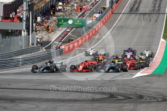 World © Octane Photographic Ltd. Formula 1 – Austrian GP - Race. Mercedes AMG Petronas Motorsport AMG F1 W09 EQ Power+ - Valtteri Bottas, Lewis Hamilton and Scuderia Ferrari SF71-H – Kimi Raikkonen. . Red Bull Ring, Spielberg, Austria. Sunday 1st July 2018.
