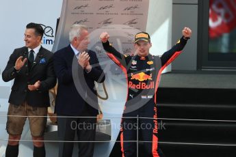 World © Octane Photographic Ltd. Formula 1 – Austrian GP - Race Podium. Aston Martin Red Bull Racing TAG Heuer RB14 – Max Verstappen. Red Bull Ring, Spielberg, Austria. Sunday 1st July 2018.