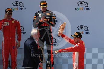 World © Octane Photographic Ltd. Formula 1 – Austrian GP - Race Podium. Aston Martin Red Bull Racing TAG Heuer RB14 – Max Verstappen followed by Scuderia Ferrari SF71-H – Sebastian Vettel and Kimi Raikkonen. Red Bull Ring, Spielberg, Austria. Sunday 1st July 2018.