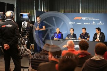 World © Octane Photographic Ltd. Formula 1 - Austrian GP - Friday FIA Team Press Conference. Christian Horner - Team Principal of Red Bull Racing, Toto Wolff - Executive Director & Head of Mercedes-Benz Motorsport, Toyoharu Tanabe – Honda Performance Development (HPD) Senior Manager and Franz Tost – Team Principal of Scuderia Toro Rosso. Red Bull Ring, Spielberg, Austria. Friday 29th June 2018.