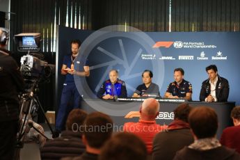 World © Octane Photographic Ltd. Formula 1 - Austrian GP - Friday FIA Team Press Conference. Christian Horner - Team Principal of Red Bull Racing, Toto Wolff - Executive Director & Head of Mercedes-Benz Motorsport, Toyoharu Tanabe – Honda Performance Development (HPD) Senior Manager and Franz Tost – Team Principal of Scuderia Toro Rosso. Red Bull Ring, Spielberg, Austria. Friday 29th June 2018.