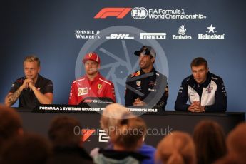 World © Octane Photographic Ltd. Formula 1 – French GP - Thursday Driver Press Conference. Haas F1 Team – Kevin Magnussen, Scuderia Ferrari – Kimi Raikkonen, Aston Martin Red Bull Racing TAG Heuer – Daniel Ricciardo and Williams Martini Racing - Sergey Sirotkin. Red Bull Ring, Spielberg, Austria. Thursday 28th June 2018.