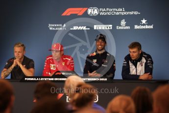 World © Octane Photographic Ltd. Formula 1 – French GP - Thursday Driver Press Conference. Haas F1 Team – Kevin Magnussen, Scuderia Ferrari – Kimi Raikkonen, Aston Martin Red Bull Racing TAG Heuer – Daniel Ricciardo and Williams Martini Racing - Sergey Sirotkin. Red Bull Ring, Spielberg, Austria. Thursday 28th June 2018.