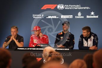 World © Octane Photographic Ltd. Formula 1 – French GP - Thursday Driver Press Conference. Haas F1 Team – Kevin Magnussen, Scuderia Ferrari – Kimi Raikkonen, Aston Martin Red Bull Racing TAG Heuer – Daniel Ricciardo and Williams Martini Racing - Sergey Sirotkin. Red Bull Ring, Spielberg, Austria. Thursday 28th June 2018.