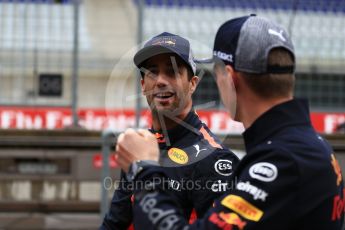 World © Octane Photographic Ltd. Formula 1 – Austrian GP - Pit Lane. Aston Martin Red Bull Racing TAG Heuer RB14 – Daniel Ricciardo and Max Verstappen. Red Bull Ring, Spielberg, Austria. Thursday 28th June 2018.