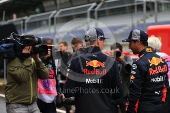 World © Octane Photographic Ltd. Formula 1 – Austrian GP - Pit Lane. Aston Martin Red Bull Racing TAG Heuer RB14 – Daniel Ricciardo and Max Verstappen. Red Bull Ring, Spielberg, Austria. Thursday 28th June 2018.