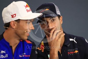 World © Octane Photographic Ltd. Formula 1 – Belgian GP - FIA Drivers’ Press Conference. Aston Martin Red Bull Racing TAG Heuer – Daniel Ricciardo and Scuderia Toro Rosso – Pierre Gasly. Spa-Francorchamps, Belgium. Thursday 23rd August 2018.