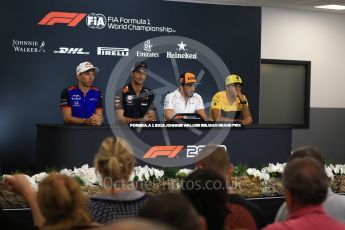 World © Octane Photographic Ltd. Formula 1 – Belgian GP - FIA Drivers’ Press Conference. McLaren – Fernando Alonso, Scuderia Toro Rosso – Pierre Gasly, Aston Martin Red Bull Racing TAG Heuer – Daniel Ricciardo and Renault Sport F1 Team – Carlos Sainz. Spa-Francorchamps, Belgium. Thursday 23rd August 2018.