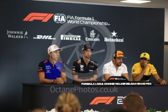 World © Octane Photographic Ltd. Formula 1 – Belgian GP - FIA Drivers’ Press Conference. McLaren – Fernando Alonso, Scuderia Toro Rosso – Pierre Gasly, Aston Martin Red Bull Racing TAG Heuer – Daniel Ricciardo and Renault Sport F1 Team – Carlos Sainz. Spa-Francorchamps, Belgium. Thursday 23rd August 2018.