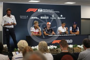 World © Octane Photographic Ltd. Formula 1 – Belgian GP - FIA Drivers’ Press Conference. Alfa Romeo Sauber F1 Team – Marcus Ericsson, Williams Martini Racing – Lance Stroll, McLaren – Stoffel Vandoorne and Aston Martin Red Bull Racing TAG Heuer – Max Verstappen. Spa-Francorchamps, Belgium. Thursday 23rd August 2018.