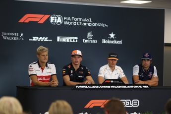 World © Octane Photographic Ltd. Formula 1 – Belgian GP - FIA Drivers’ Press Conference. Alfa Romeo Sauber F1 Team – Marcus Ericsson, Williams Martini Racing – Lance Stroll, McLaren – Stoffel Vandoorne and Aston Martin Red Bull Racing TAG Heuer – Max Verstappen. Spa-Francorchamps, Belgium. Thursday 23rd August 2018.