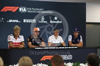 World © Octane Photographic Ltd. Formula 1 – Belgian GP - FIA Drivers’ Press Conference. Alfa Romeo Sauber F1 Team – Marcus Ericsson, Williams Martini Racing – Lance Stroll, McLaren – Stoffel Vandoorne and Aston Martin Red Bull Racing TAG Heuer – Max Verstappen. Spa-Francorchamps, Belgium. Thursday 23rd August 2018.