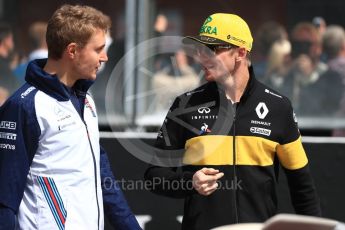 World © Octane Photographic Ltd. Formula 1 – Belgian GP - Drivers Parade. Renault Sport F1 Team RS18 – Nico Hulkenberg and Williams Martini Racing FW41 – Sergey Sirotkin. Spa-Francorchamps, Belgium. Sunday 26th August 2018.