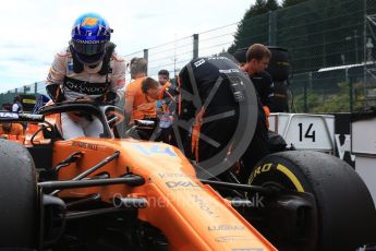 World © Octane Photographic Ltd. Formula 1 – Belgian GP - Grid. McLaren MCL33 – Fernando Alonso. Spa-Francorchamps, Belgium. Sunday 26th August 2018.