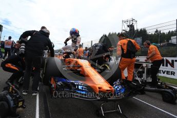 World © Octane Photographic Ltd. Formula 1 – Belgian GP - Grid. McLaren MCL33 – Fernando Alonso. Spa-Francorchamps, Belgium. Sunday 26th August 2018.