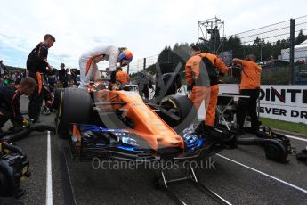 World © Octane Photographic Ltd. Formula 1 – Belgian GP - Grid. McLaren MCL33 – Fernando Alonso. Spa-Francorchamps, Belgium. Sunday 26th August 2018.