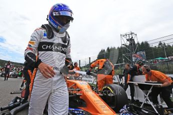 World © Octane Photographic Ltd. Formula 1 – Belgian GP - Grid. McLaren MCL33 – Fernando Alonso. Spa-Francorchamps, Belgium. Sunday 26th August 2018.