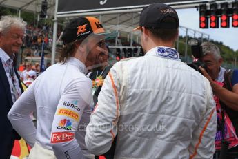 World © Octane Photographic Ltd. Formula 1 – Belgian GP - Grid. McLaren MCL33 – Fernando Alonso and Stoffel Vandoorne. Spa-Francorchamps, Belgium. Sunday 26th August 2018.