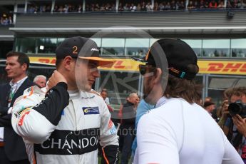 World © Octane Photographic Ltd. Formula 1 – Belgian GP - Grid. McLaren MCL33 – Fernando Alonso and Stoffel Vandoorne. Spa-Francorchamps, Belgium. Sunday 26th August 2018.