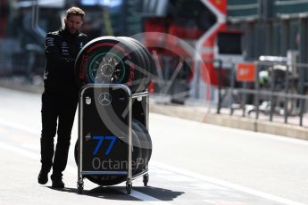 World © Octane Photographic Ltd. Formula 1 – Belgian GP - Practice 3. Mercedes AMG Petronas mechanic with tires. Spa-Francorchamps, Belgium. Saturday 25th August 2018.
