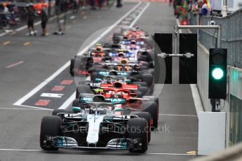 World © Octane Photographic Ltd. Formula 1 – Belgian GP - Qualifying. Mercedes AMG Petronas Motorsport AMG F1 W09 EQ Power+ - Valtteri Bottas at the front of the queue waiting on green light. Spa-Francorchamps, Belgium. Saturday 25th August 2018.