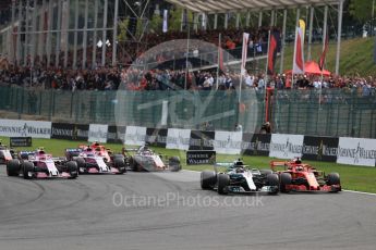 World © Octane Photographic Ltd. Formula 1 – Belgian GP - Race. Mercedes AMG Petronas Motorsport AMG F1 W09 EQ Power+ - Lewis Hamilton and Scuderia Ferrari SF71-H – Sebastian Vettel battle. Spa-Francorchamps, Belgium. Sunday 26th August 2018.