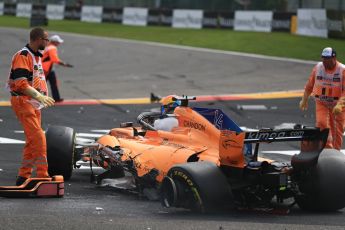 World © Octane Photographic Ltd. Formula 1 – Belgian GP - Race. McLaren MCL33 – Fernando Alonso comes to a halt. Spa-Francorchamps, Belgium. Sunday 26th August 2018.