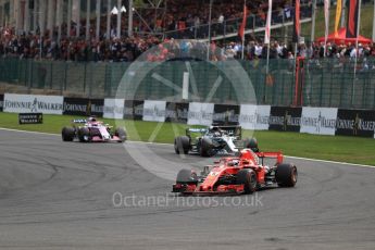 World © Octane Photographic Ltd. Formula 1 – Belgian GP - Race. Scuderia Ferrari SF71-H – Sebastian Vettel leads behind the safety car. Spa-Francorchamps, Belgium. Sunday 26th August 2018.