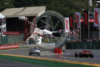 World © Octane Photographic Ltd. Formula 1 – Belgian GP - Race. Scuderia Ferrari SF71-H – Sebastian Vettel leads behind the safety car. Spa-Francorchamps, Belgium. Sunday 26th August 2018.