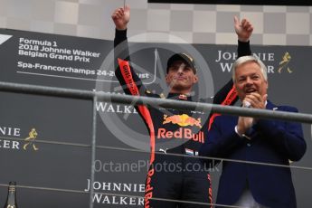 World © Octane Photographic Ltd. Formula 1 – Belgian GP - Race Podium. Aston Martin Red Bull Racing TAG Heuer RB14 – Max Verstappen. Spa-Francorchamps, Belgium. Sunday 26th August 2018.