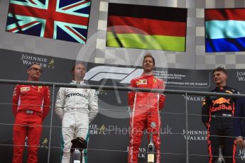 World © Octane Photographic Ltd. Formula 1 – Belgian GP - Race Podium. Scuderia Ferrari SF71-H – Sebastian Vettel, Mercedes AMG Petronas Motorsport AMG F1 W09 EQ Power+ - Lewis Hamilton and Aston Martin Red Bull Racing TAG Heuer RB14 – Max Verstappen. Spa-Francorchamps, Belgium. Sunday 26th August 2018.