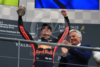 World © Octane Photographic Ltd. Formula 1 – Belgian GP - Race Podium. Aston Martin Red Bull Racing TAG Heuer RB14 – Max Verstappen. Spa-Francorchamps, Belgium. Sunday 26th August 2018.