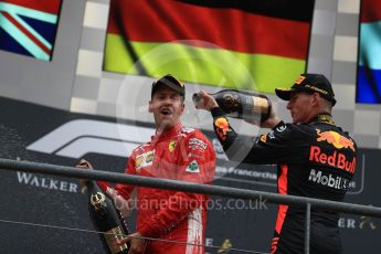 World © Octane Photographic Ltd. Formula 1 – Belgian GP - Race Podium. Scuderia Ferrari SF71-H – Sebastian Vettel and Aston Martin Red Bull Racing TAG Heuer RB14 – Max Verstappen. Spa-Francorchamps, Belgium. Sunday 26th August 2018.