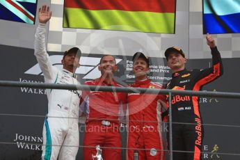 World © Octane Photographic Ltd. Formula 1 – Belgian GP - Race Podium. Scuderia Ferrari SF71-H – Sebastian Vettel, Mercedes AMG Petronas Motorsport AMG F1 W09 EQ Power+ - Lewis Hamilton and Aston Martin Red Bull Racing TAG Heuer RB14 – Max Verstappen. Spa-Francorchamps, Belgium. Sunday 26th August 2018.