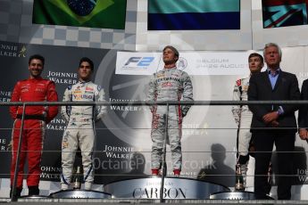 World © Octane Photographic Ltd. FIA Formula 2 (F2) – Belgian GP -  Race 1. Prema Powerteam - Nyck de Vries and Carlin - Sergio Sette Camara and ART Grand Prix - George Russell. Spa-Francorchamps, Belgium. Saturday 25th August 2018.