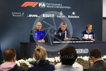 World © Octane Photographic Ltd. Formula 1 - Belgian GP - Friday FIA Team. Otmar Szafnauer - Team Principal of Racing Point Force India, Franz Tost – Team Principal of Scuderia Toro Rosso and Claire Williams - Deputy Team Principal of Williams Martini Racing. Spa-Francorchamps, Belgium. Friday 24th August 2018.