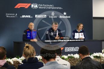 World © Octane Photographic Ltd. Formula 1 - Belgian GP - Friday FIA Team. Otmar Szafnauer - Team Principal of Racing Point Force India, Franz Tost – Team Principal of Scuderia Toro Rosso and Claire Williams - Deputy Team Principal of Williams Martini Racing. Spa-Francorchamps, Belgium. Friday 24th August 2018.