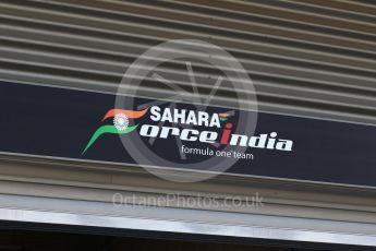 World © Octane Photographic Ltd. Formula 1 – Belgian GP - Pit Lane. Solo Sahara Force India logo. Spa-Francorchamps, Belgium. Thursday 23rd August 2018.