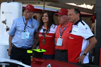 World © Octane Photographic Ltd. Formula 1 - British GP - Paddock. Ruben Juan Fangio - son of Juan Manuel Fangio, Tatiana Calderon - Development Driver Sauber F1 Team and Frederic Vasseur – Team Principal and CEO of Sauber Motorsport AG. Silverstone Circuit, Towcester, UK. Sunday 8th July 2018.