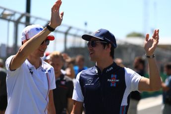 World © Octane Photographic Ltd. Formula 1 – British GP - Drivers’ Parade. Sahara Force India VJM11 - Esteban Ocon and Williams Martini Racing FW41 – Lance Stroll. Silverstone Circuit, Towcester, UK. Sunday 8th July 2018.