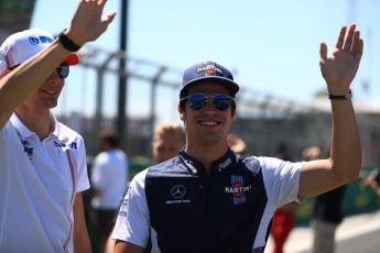 World © Octane Photographic Ltd. Formula 1 – British GP - Drivers’ Parade. Sahara Force India VJM11 - Esteban Ocon and Williams Martini Racing FW41 – Lance Stroll. Silverstone Circuit, Towcester, UK. Sunday 8th July 2018.