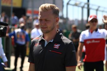 World © Octane Photographic Ltd. Formula 1 – British GP - Drivers’ Parade. Haas F1 Team VF-18 – Kevin Magnussen. Silverstone Circuit, Towcester, UK. Sunday 8th July 2018.