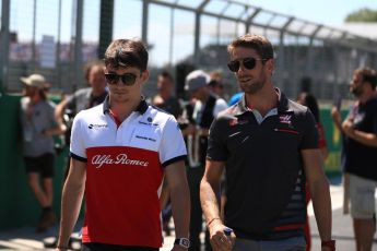 World © Octane Photographic Ltd. Formula 1 – British GP - Drivers’ Parade. Alfa Romeo Sauber F1 Team C37 – Charles Leclerc and Haas F1 Team VF-18 – Romain Grosjean. Silverstone Circuit, Towcester, UK. Sunday 8th July 2018.